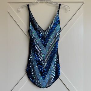 Navy Blue Sequin One-Piece Top